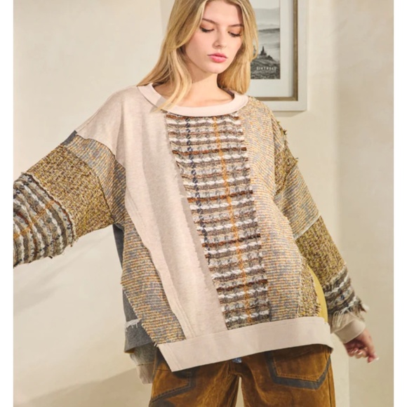 Oli and Hali “ Avery  “ OLi and Hali  MIXED FABRIC LONG SLEEVE TOP 81 - Picture 1 of 6